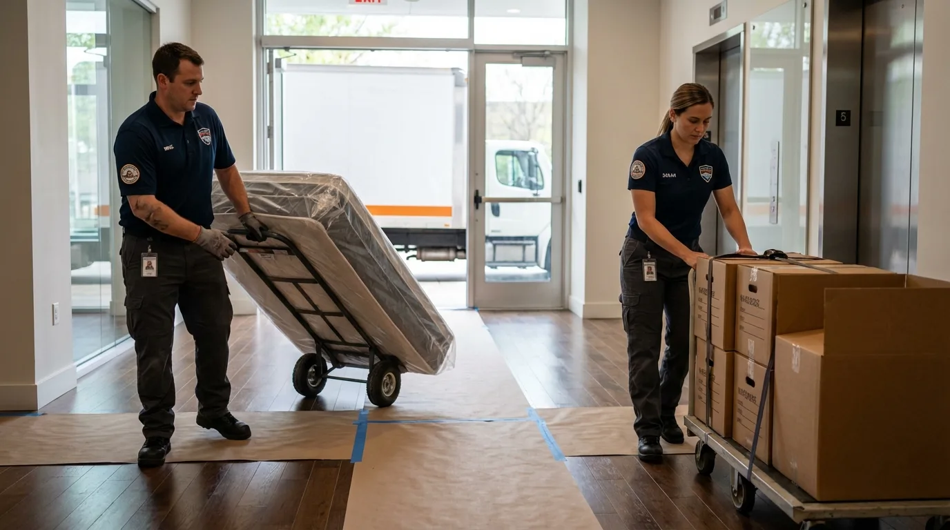 Professional apartment movers loading elevator in Whitehouse Station, NJ