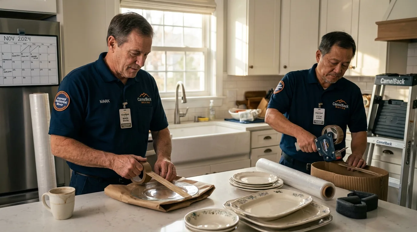Professional crew packing kitchen dishware in Whitehouse Station, NJ